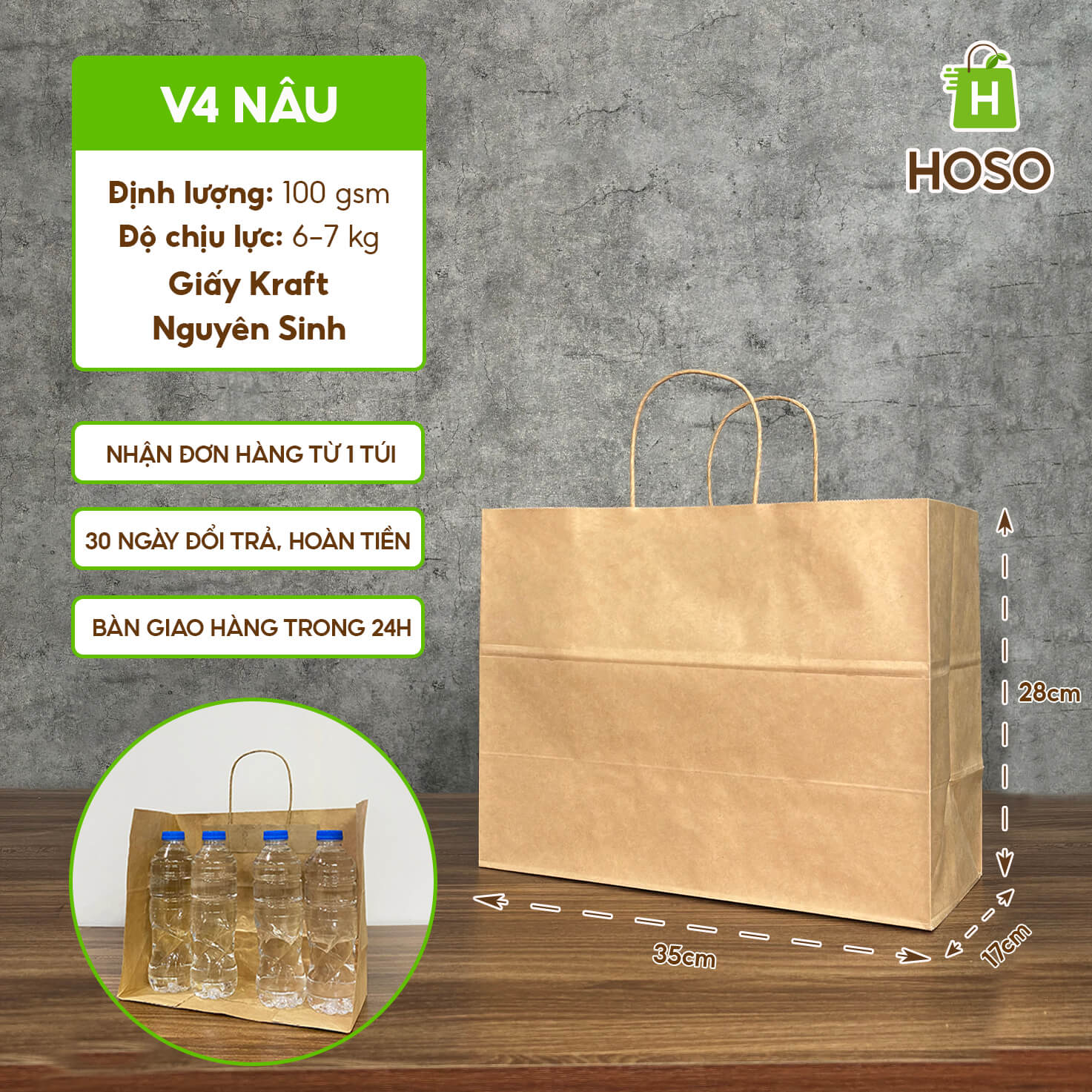 Túi giấy kraft nâu trơn có quai 11 Túi giấy kraft nâu trơn có quai - Ảnh 11